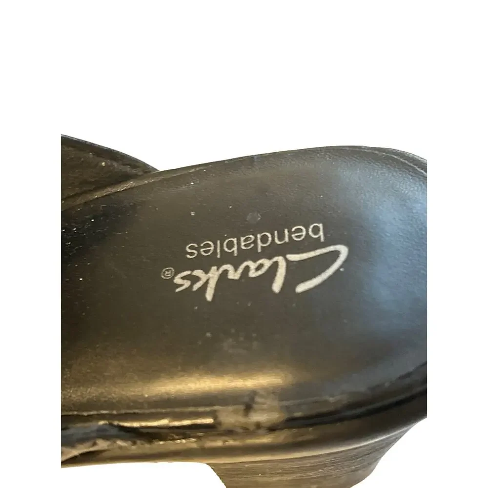 Clarks Bendables Mule Clog Heel Black Size‎ 7 Leather Stitch Detail